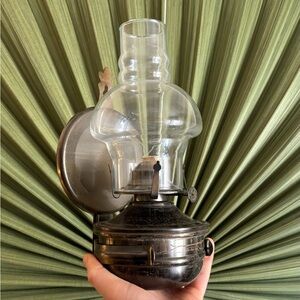 Antique Clear Glass and Black Metal Lantern